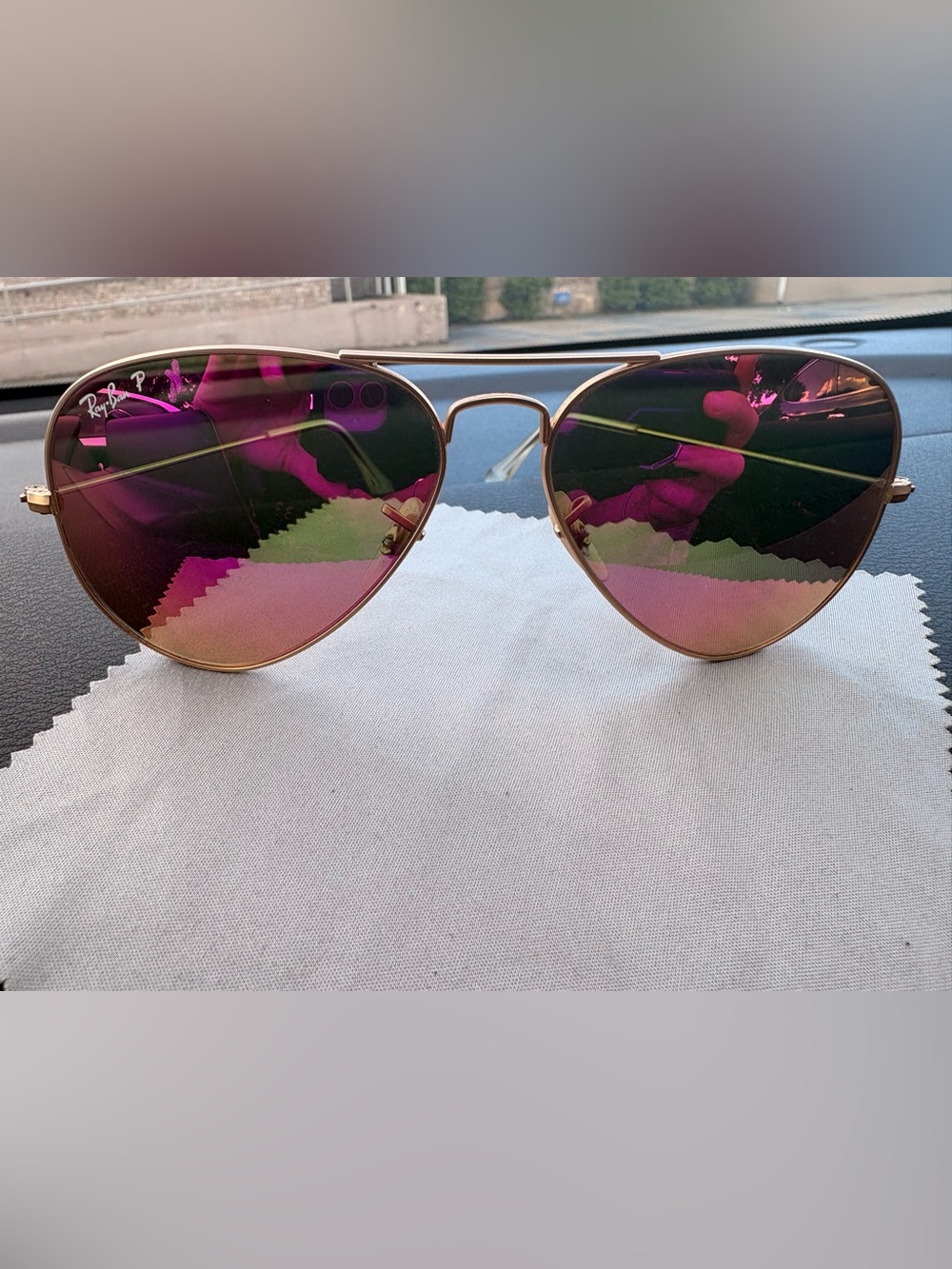 Ray-Ban POLARIZED Gold Frame Aviators with Pink Mirrored Lenses